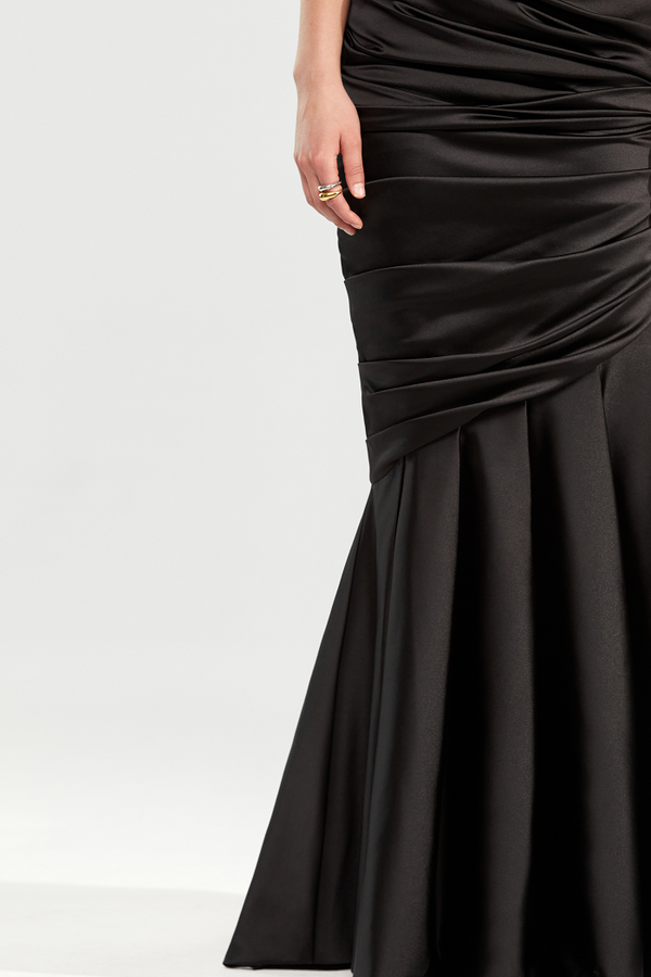 Rasario Satin Maxi Dress With A Train Black F062G010 – RASARIO