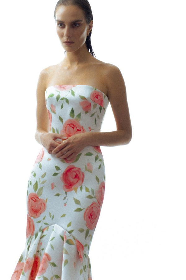 Rasario Satin Maxi Dress With Ruffled Skirt White S099X020 – RASARIO