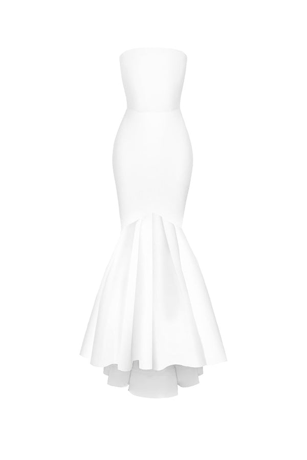 rasario Satin maxi dress with ruffled skirt white S099X020 – RASARIO