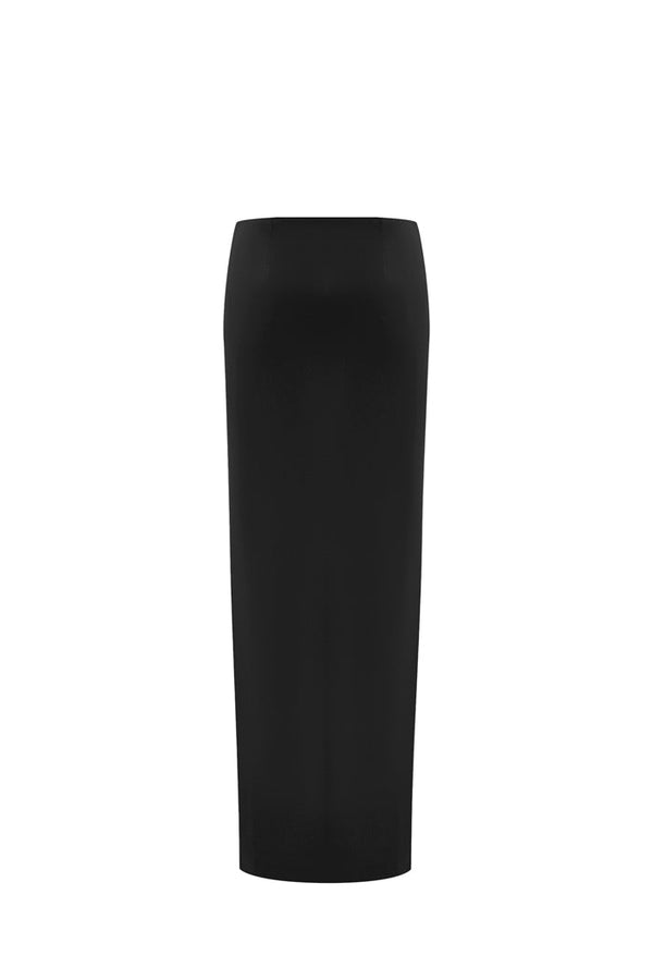 Rasario Satin Maxi Skirt With A Side Slit Black S005X010 – RASARIO