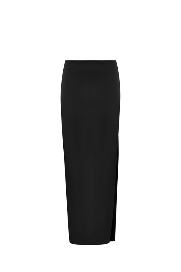 rasario Satin maxi skirt with a side slit black S005X010 – RASARIO