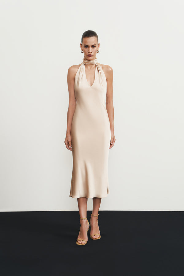 Rasario Satin Midi Dress With A Cutout Black 129DD001 – RASARIO