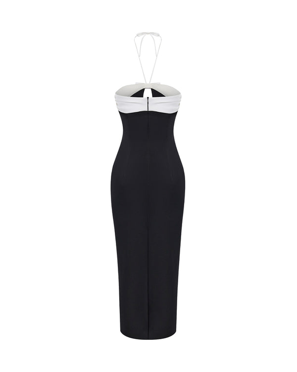 Rasario Satin Midi Dress With A Cutout Black/white 121DD012 – RASARIO
