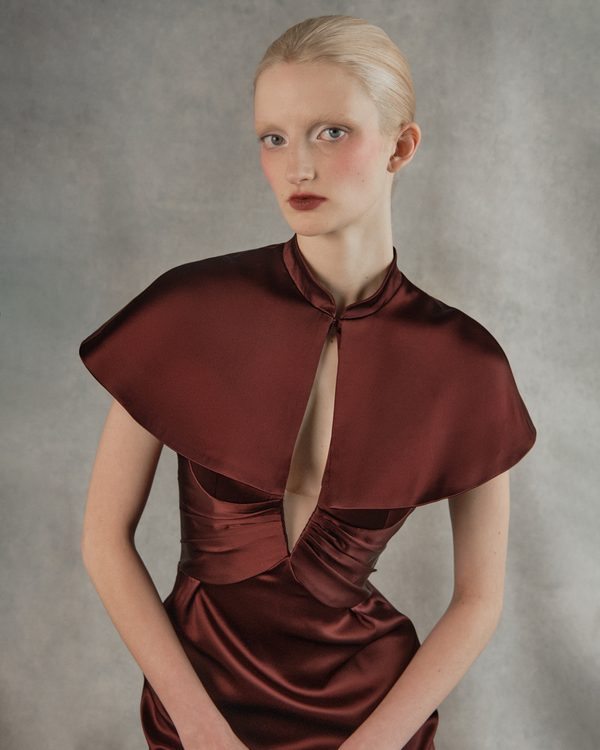 Rasario Satin Midi Dress With A Cutout Burgundy 006DD013 – RASARIO