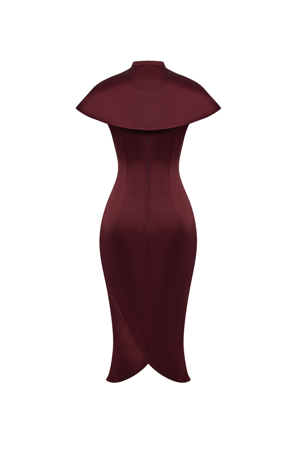 Rasario Satin Midi Dress With A Cutout Burgundy 006DD013 – RASARIO