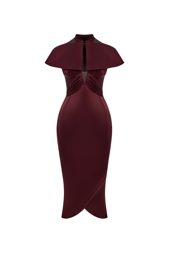 rasario Satin midi dress with a cutout burgundy 006DD013 – RASARIO rasario Satin midi dress with a cutout burgundy 006DD013 – RASARIO