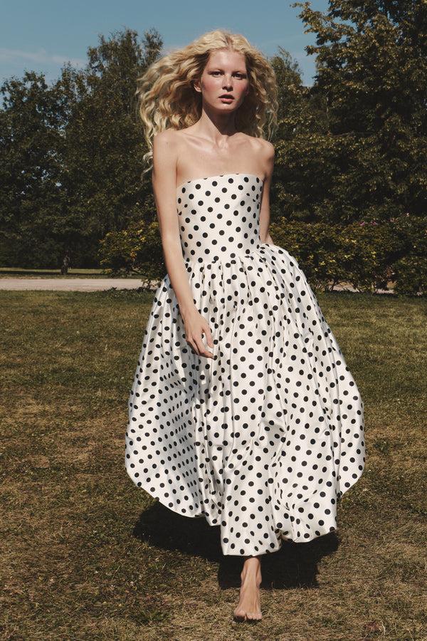 Rasario Satin Midi Dress With A Voluminous Skirt Black/white 131DD002 – RASARIO