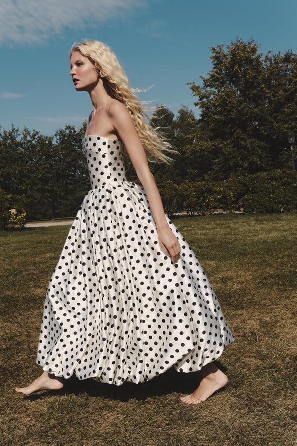 Rasario Satin Midi Dress With A Voluminous Skirt Black/white 131DD002 – RASARIO