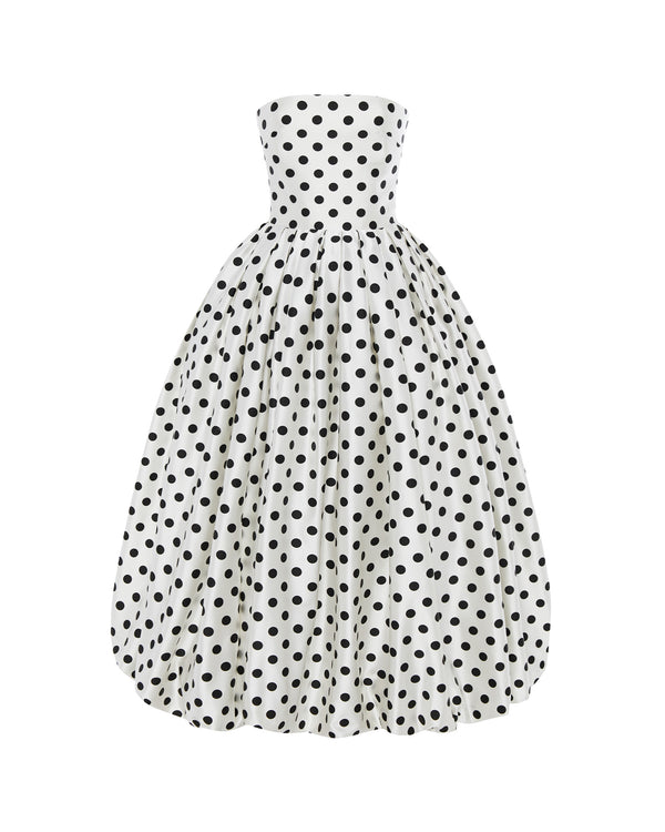 rasario Satin midi dress with a voluminous skirt black/white 131DD002 – RASARIO