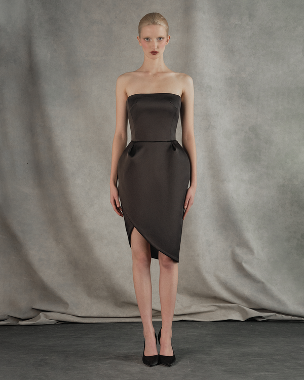 Rasario Satin Mini Dress With A Voluminous Skirt Black 014DN001 – RASARIO