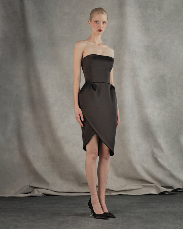 Rasario Satin Mini Dress With A Voluminous Skirt Black 014DN001 – RASARIO