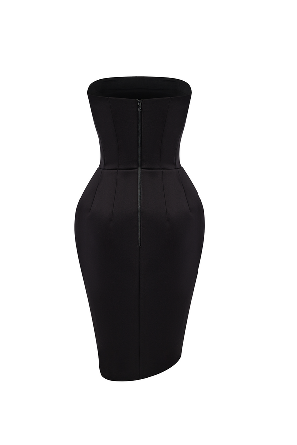 Rasario Satin Mini Dress With A Voluminous Skirt Black 014DN001 – RASARIO