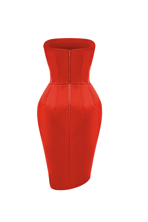 Rasario Satin Mini Dress With A Voluminous Skirt Red 014DN003 – RASARIO