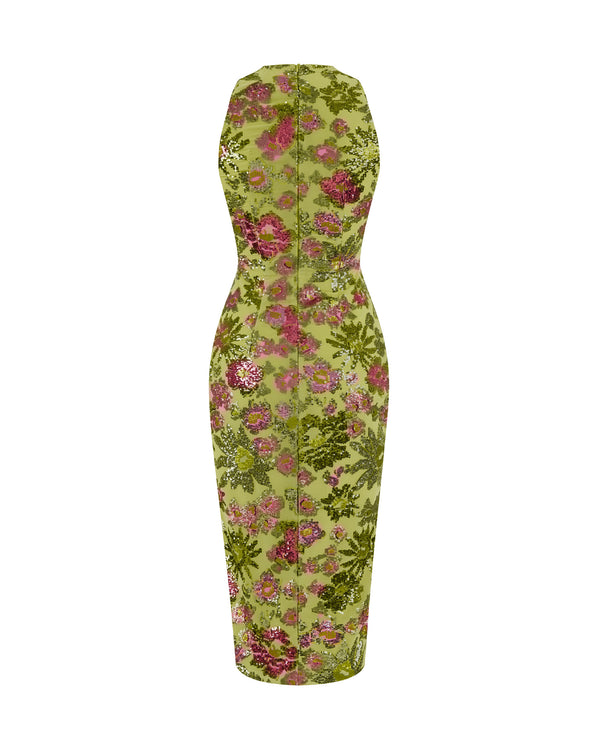 Rasario Sequin-embellished Chiffon Midi Dress Green 085DD008 – RASARIO