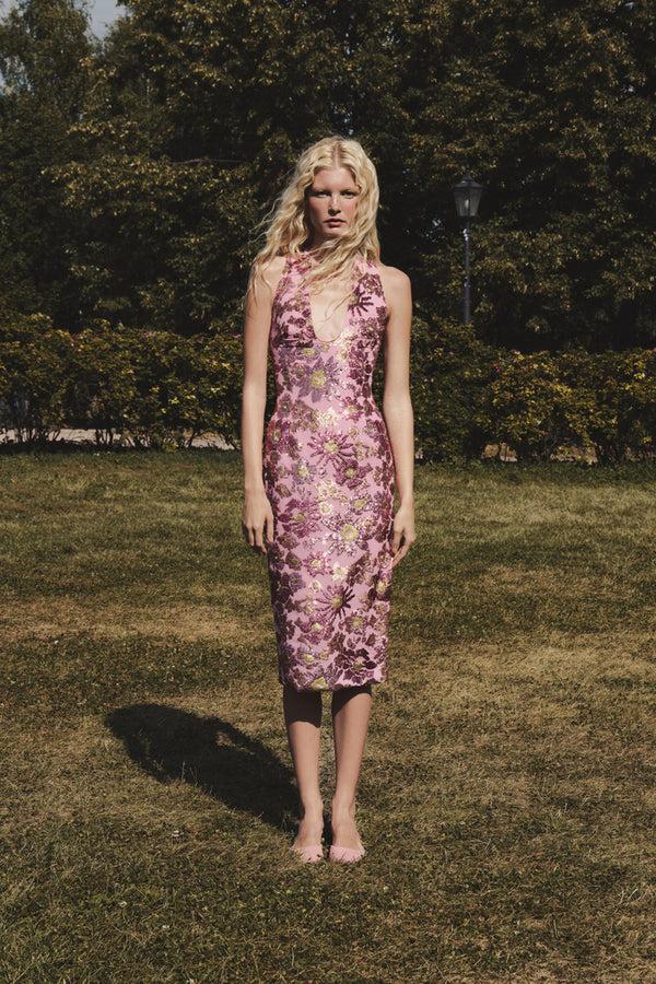 Rasario Sequin-embellished Chiffon Midi Dress Pink 085DD009 – RASARIO