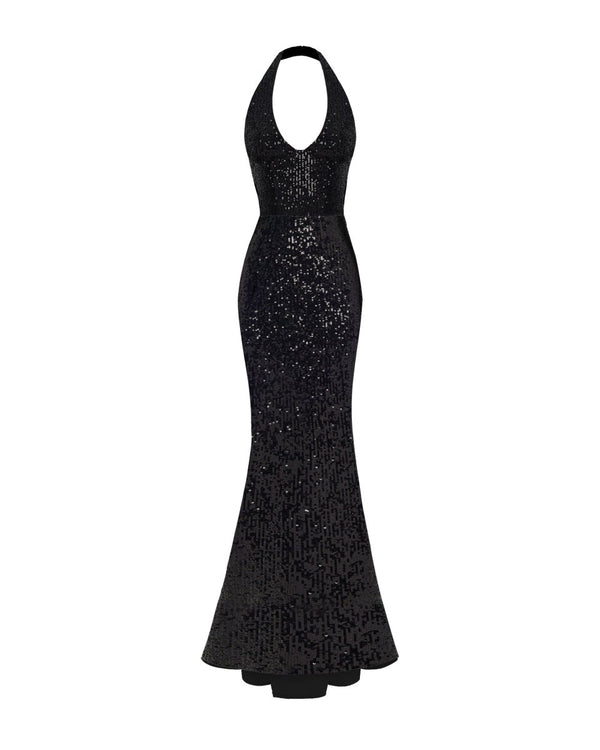rasario Sequined maxi dress with train black S048X010 – RASARIO