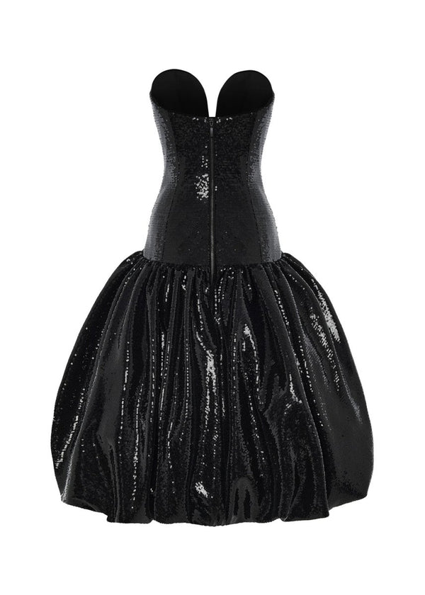 Rasario Sequinned Corset Midi Dress With Voluminous Skirt Black 085DD001 – RASARIO