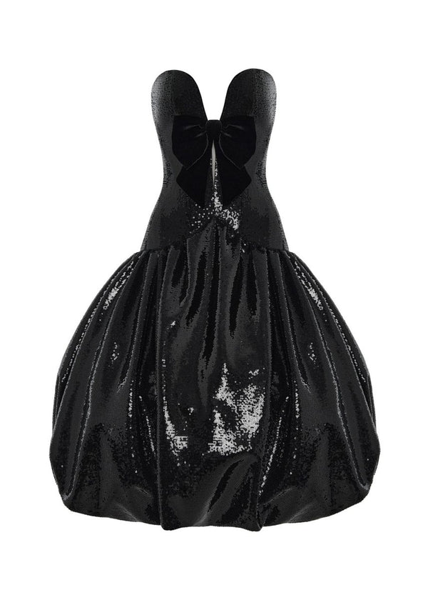 rasario Sequinned corset midi dress with voluminous skirt black 085DD001 – RASARIO