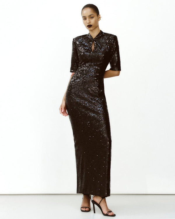 Rasario Sequinned Long Midi Dress With An Opened Back And Cutout White S054M020 – RASARIO