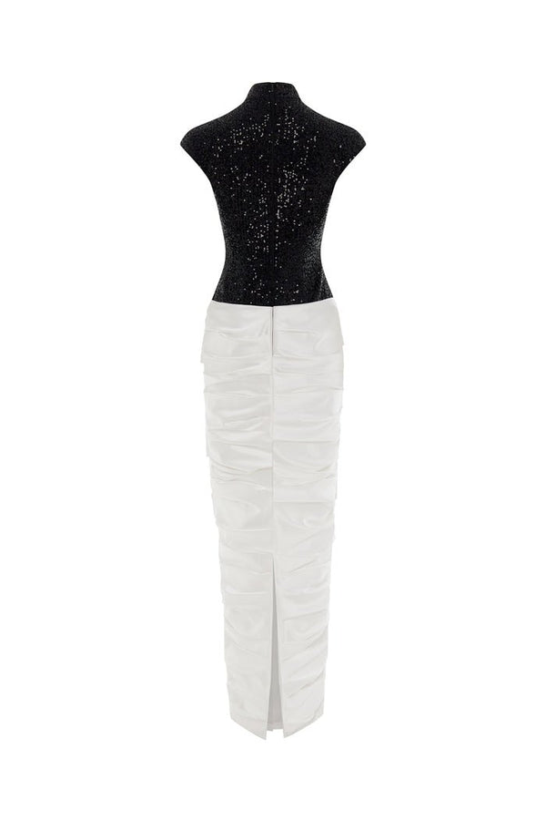 Rasario Sequinned Maxi Dress With A Draped Skirt Black/white S011X120 – RASARIO