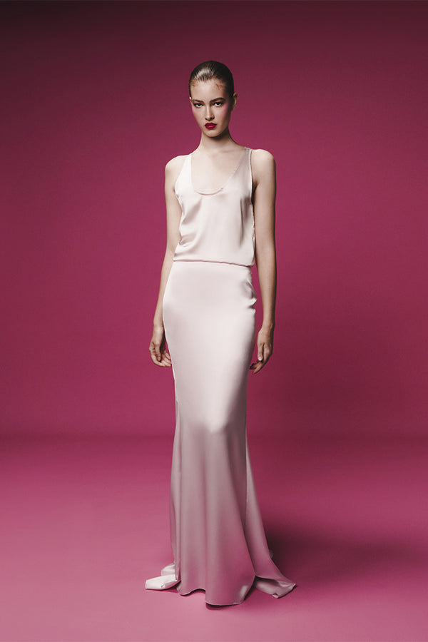 Rasario Silk Top With A Deep Neckline Light Pink 040TP029 – RASARIO