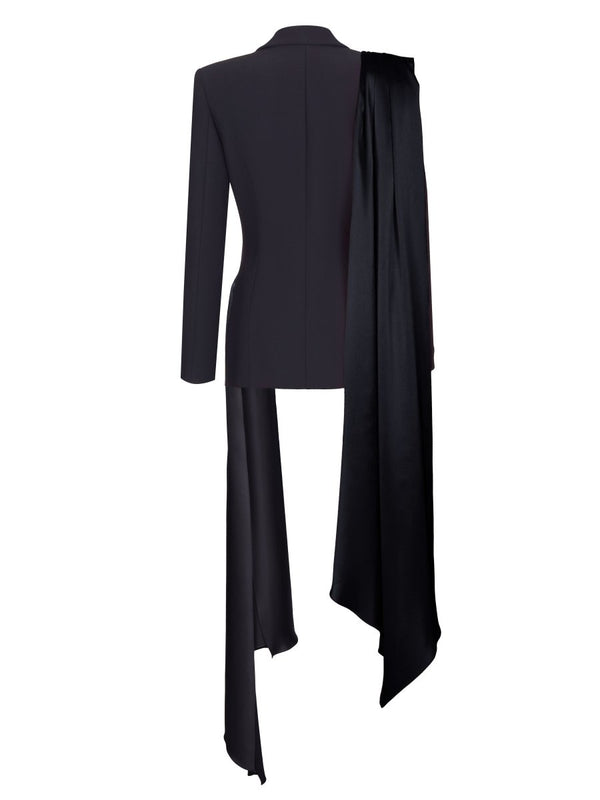 Rasario Single-breasted Draped Crepe And Satin Blazer With Train Black F084A010 – RASARIO