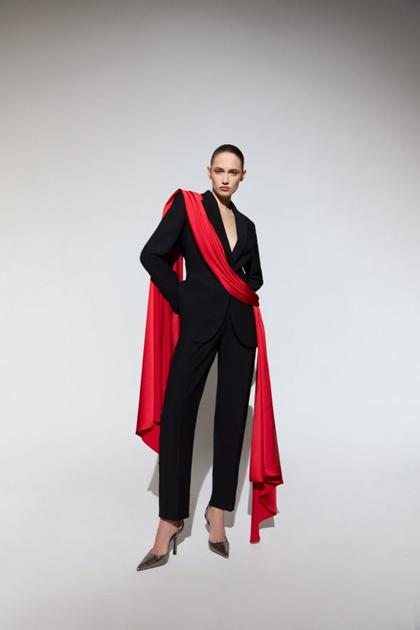 Rasario Single-breasted Draped Crepe And Satin Blazer With Train Black F084A010 – RASARIO