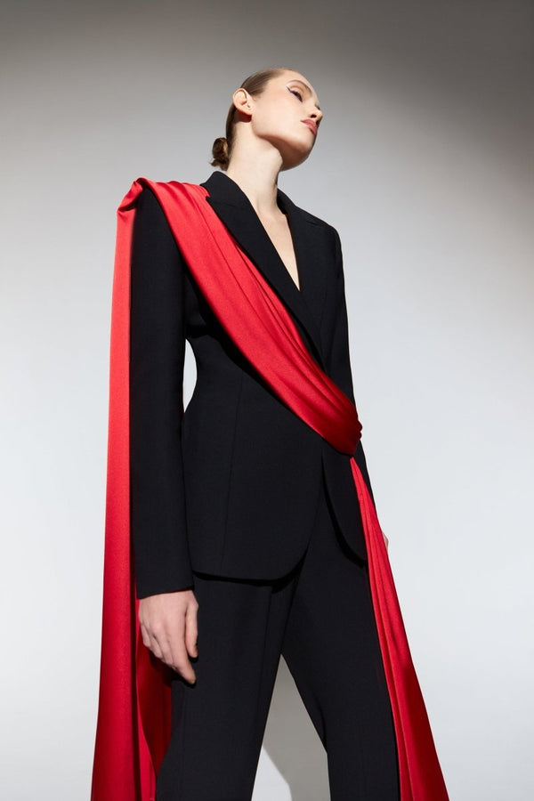 Rasario Single-breasted Draped Crepe And Satin Blazer With Train Black F084A010 – RASARIO