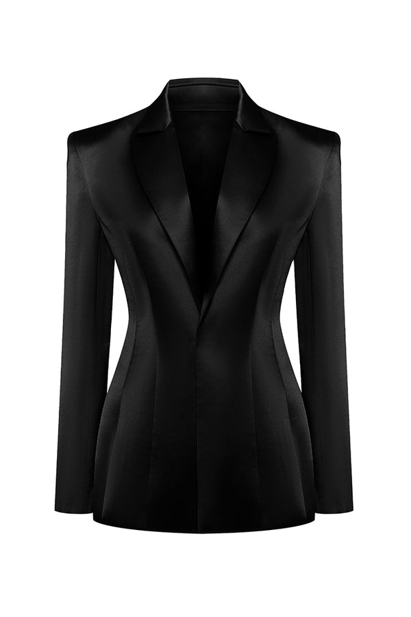 rasario Single-breasted satin jacket black 024BZ001 – RASARIO