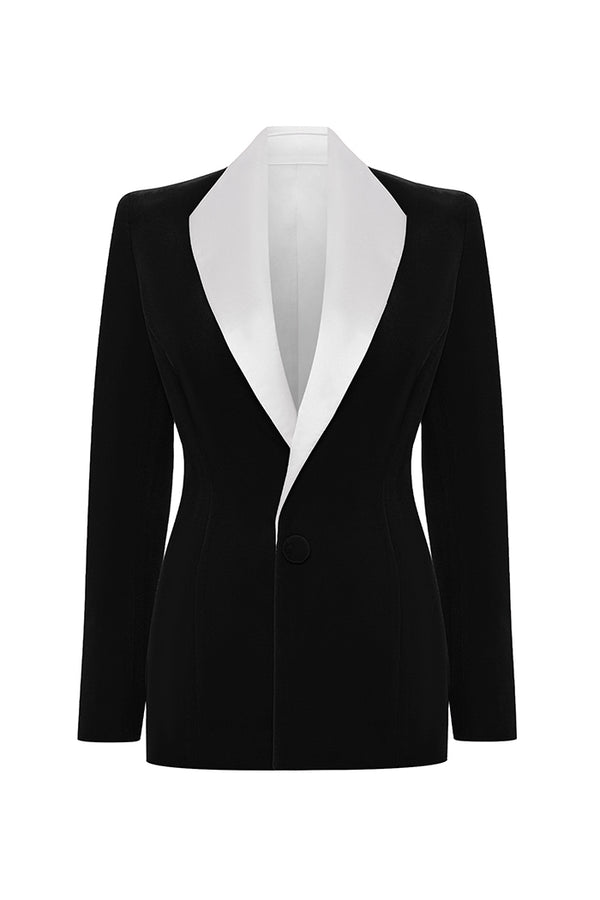 rasario Single-breasted velvet and satin jacket black/white 008BZ012 – RASARIO