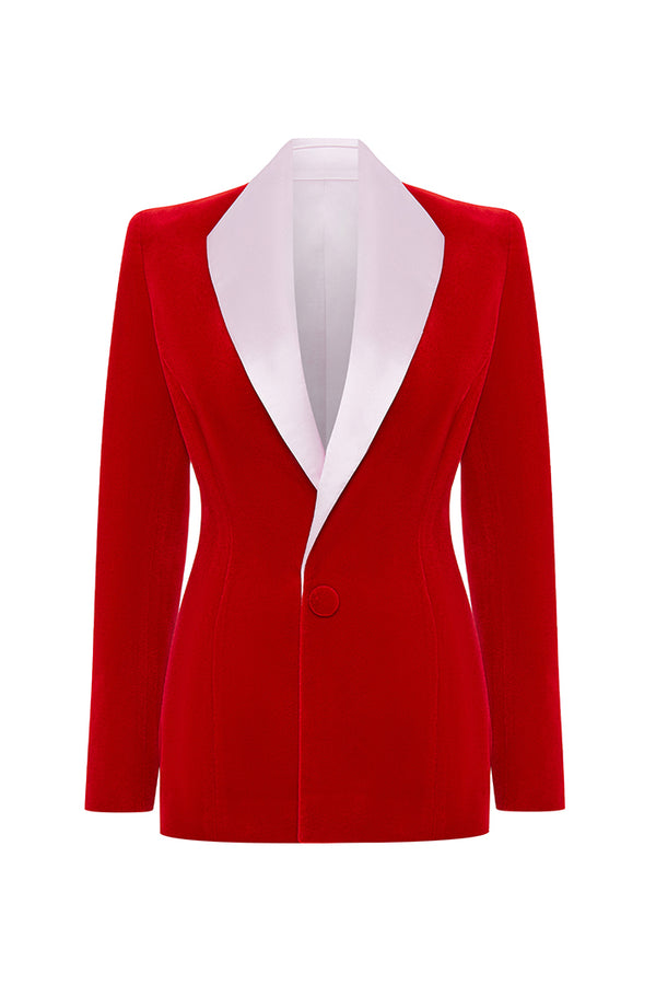 rasario Single-breasted velvet and satin jacket red/pink 008BZ095 – RASARIO