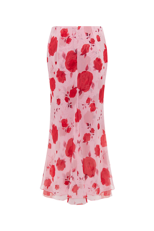 Rasario Two-layered Printed Chiffon Maxi Skirt Pink 071SX009 – RASARIO