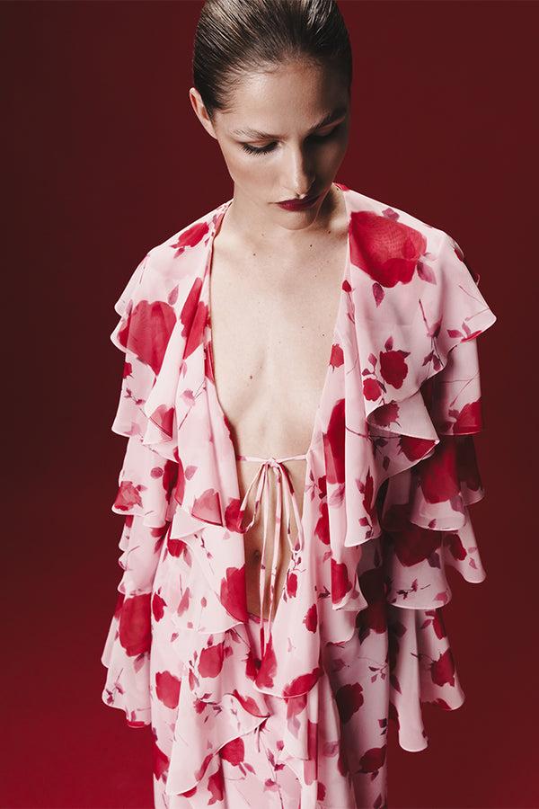 Rasario Two-layered Printed Chiffon Maxi Skirt Pink 071SX009 – RASARIO