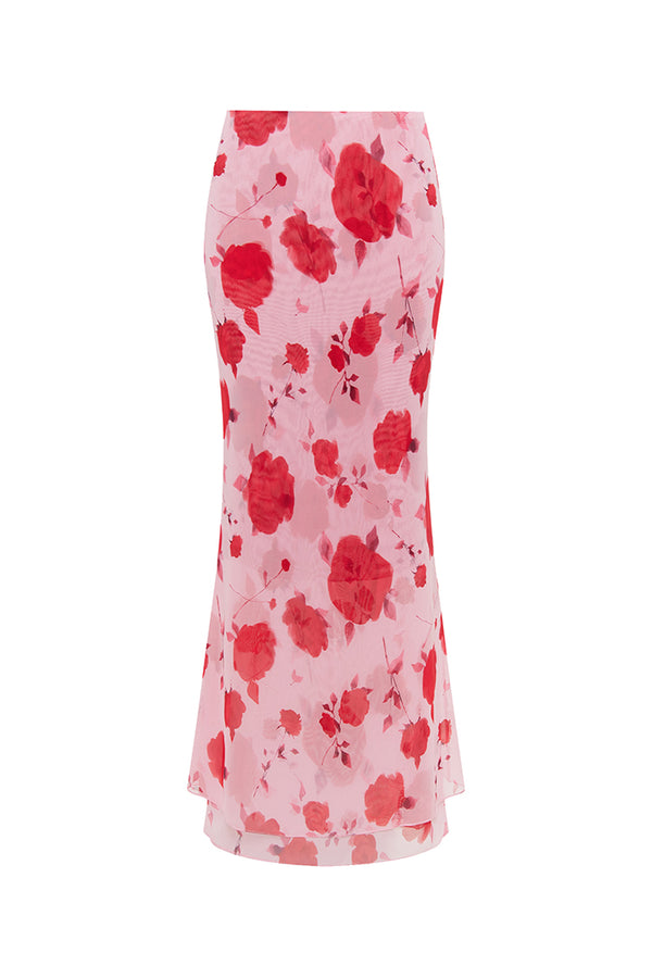 rasario Two-layered printed chiffon maxi skirt pink 071SX009 – RASARIO