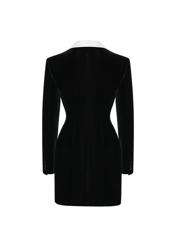 Rasario Velvet And Satin Mini Dress Black/white 055DN012 – RASARIO