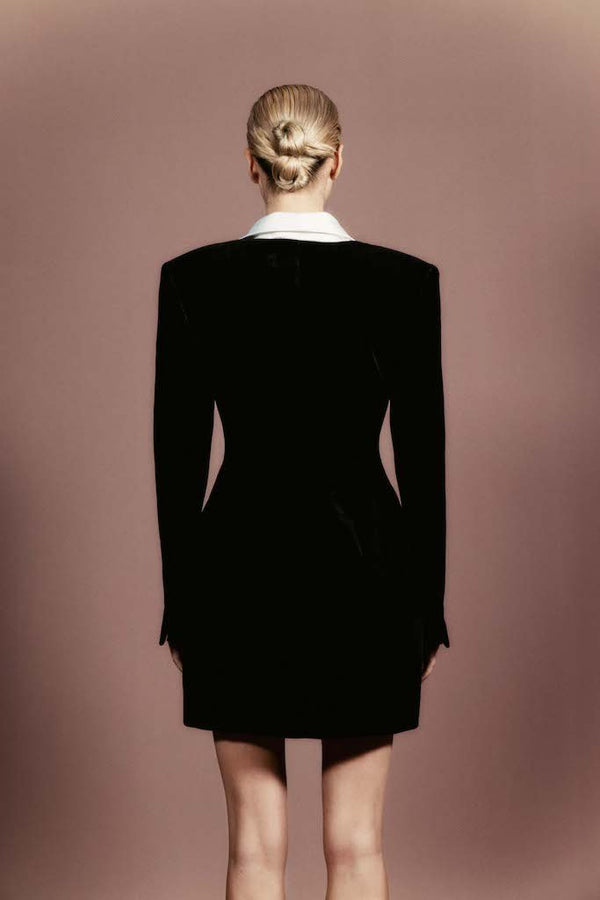 Rasario Velvet And Satin Mini Dress Black/white 055DN012 – RASARIO