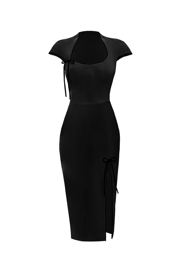 rasario Velvet midi dress with ties black 041DD001 – RASARIO