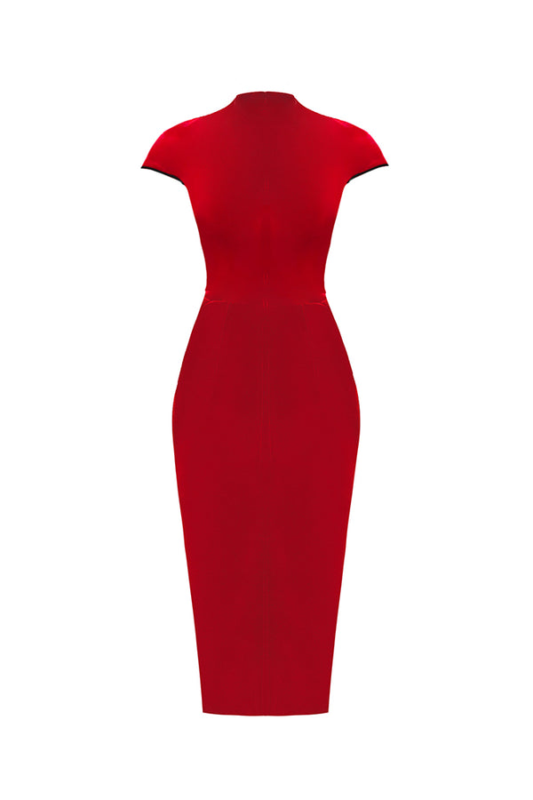 Rasario Velvet Midi Dress With Ties Red 041DD003 – RASARIO