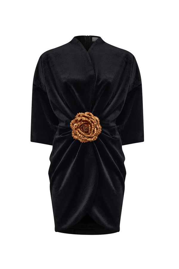 rasario Velvet mini dress with a flower black 108DN001 – RASARIO