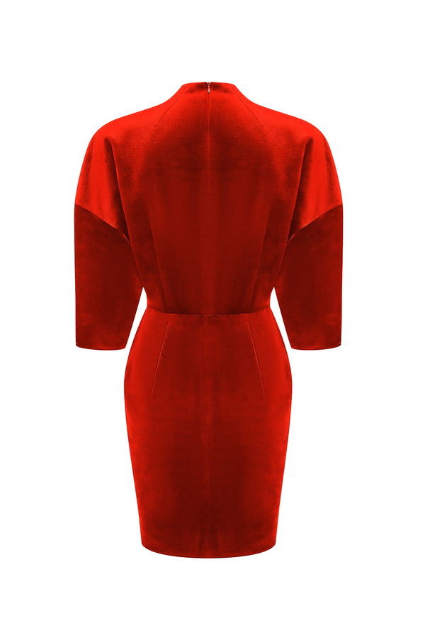 Rasario Velvet Mini Dress With A Flower Red 108DN003 – RASARIO