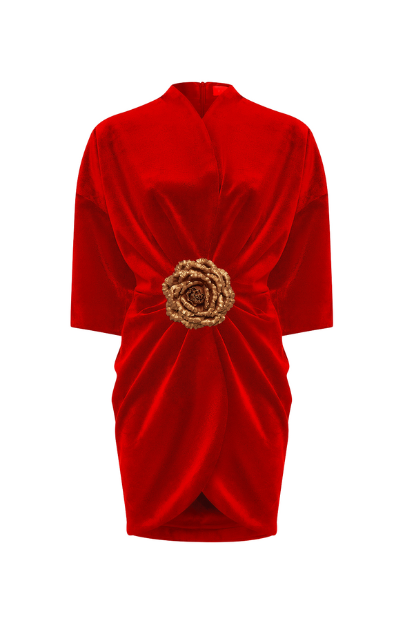 rasario Velvet mini dress with a flower red 108DN003 – RASARIO