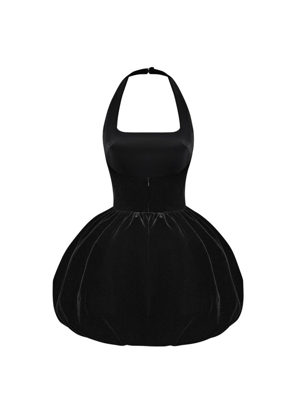 Rasario Velvet Mini Dress With Voluminous Skirt Black 035DN001 – RASARIO