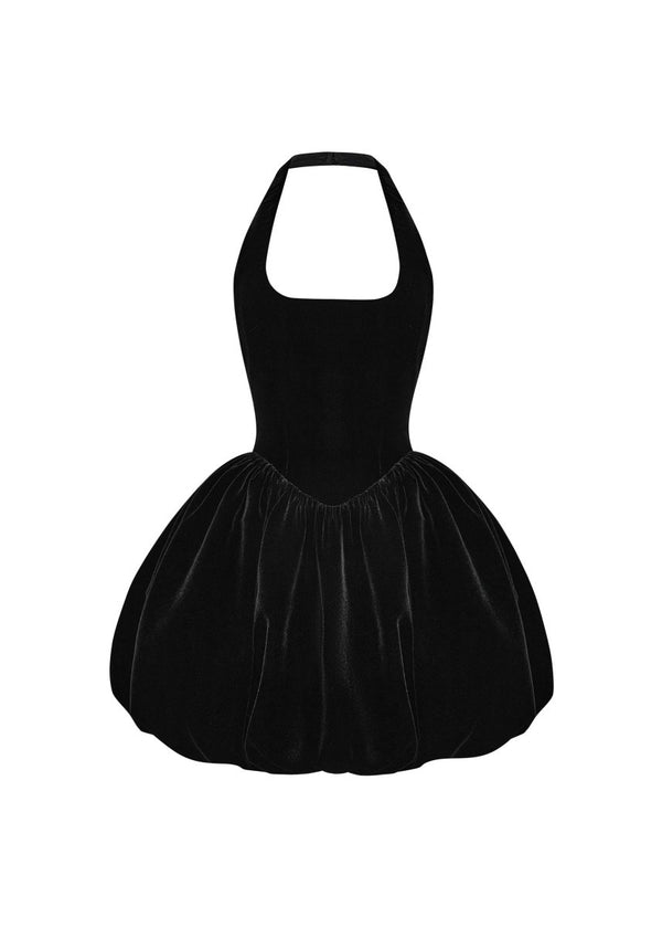 rasario Velvet mini dress with voluminous skirt black 035DN001 – RASARIO