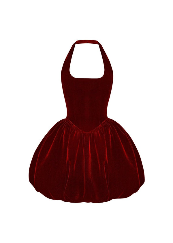 rasario Velvet mini dress with voluminous skirt burgundy 035DN013 – RASARIO
