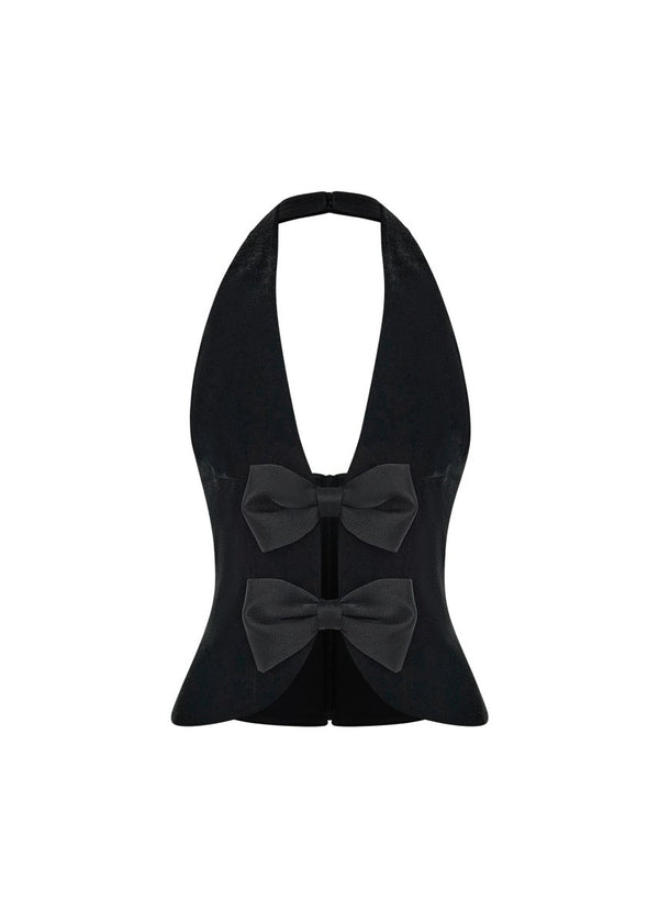 rasario Velvet top with satin bows and cutouts black 063TP001 – RASARIO