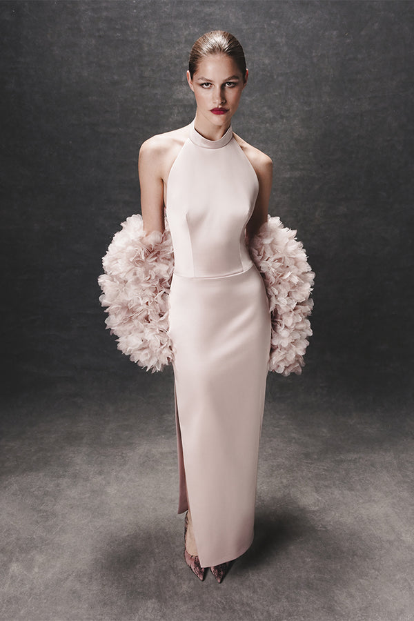 Rasario Voluminous Bolero With A Floral Trim Light Pink 062BL029 – RASARIO