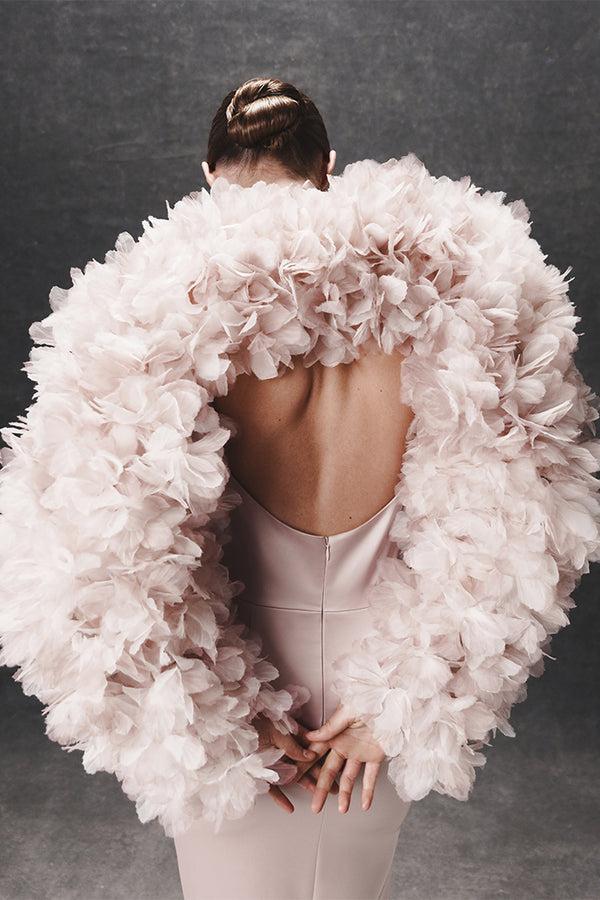 Rasario Voluminous Bolero With A Floral Trim Light Pink 062BL029 – RASARIO