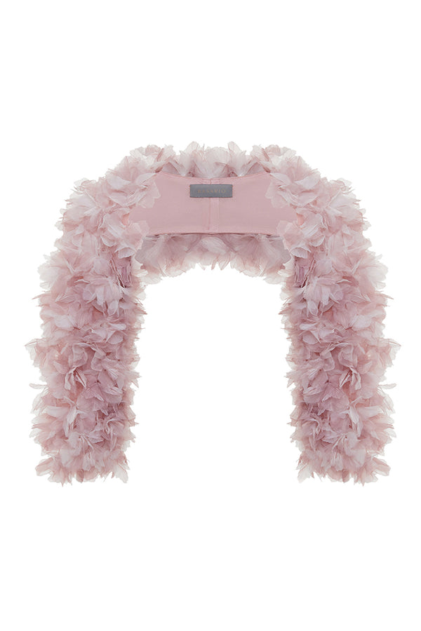 rasario Voluminous bolero with a floral trim light pink 062BL029 – RASARIO