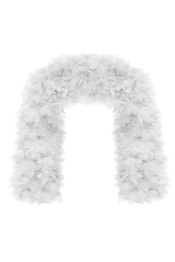 Rasario Voluminous Bolero With A Floral Trim White 062BL002 – RASARIO