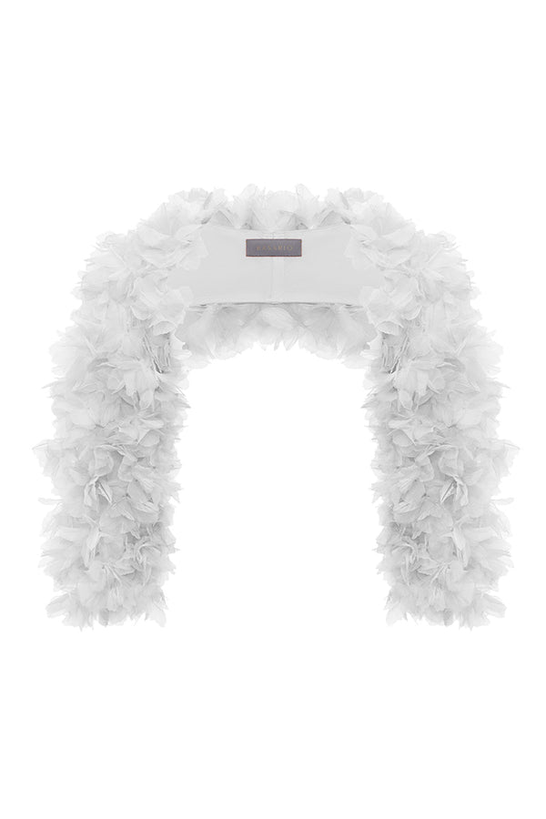 rasario Voluminous bolero with a floral trim white 062BL002 – RASARIO